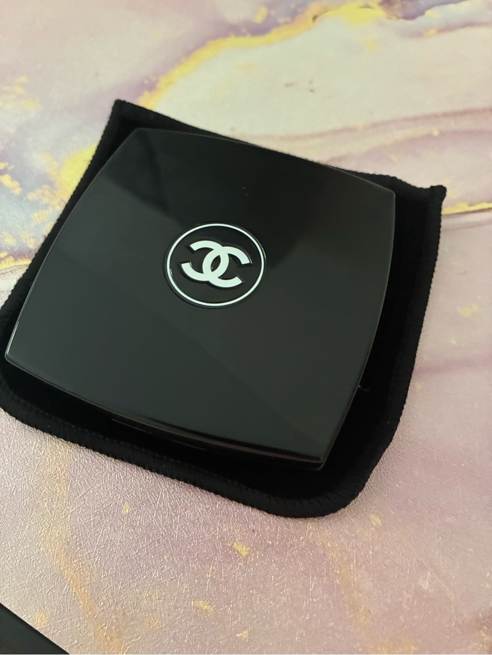 CHANEL Black Velvet Pouch with Embossed Logo